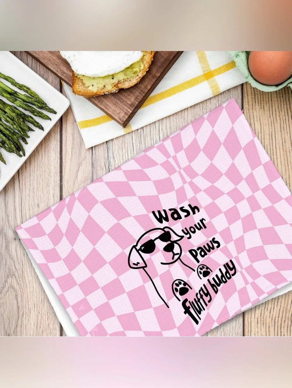 Pink fluffy buddy Dog Kitchen Towels
